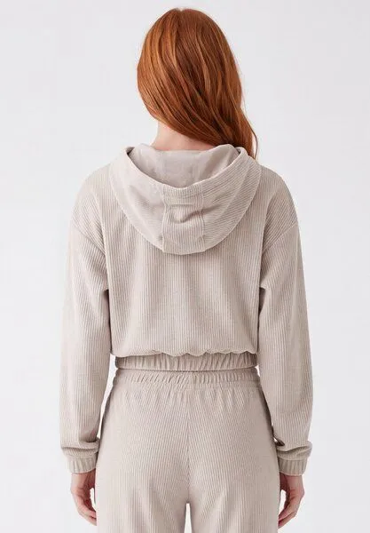 ORGANICATION ORGANICATION Cropped Cord-Hoodie aus Bio-Baumwolle, Sand, – Produktbild 4 von 4