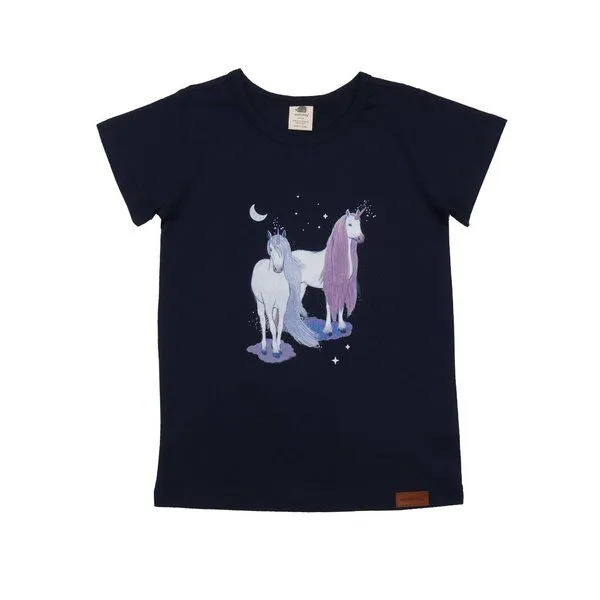 Walkiddy Kinder T-Shirt GOTS zertifiziert, 95% Bio-Baumwolle, dunkelblau, Tier-Print, weich & bequem, Unisex – Walkiddy – Produktbild 1 von 2