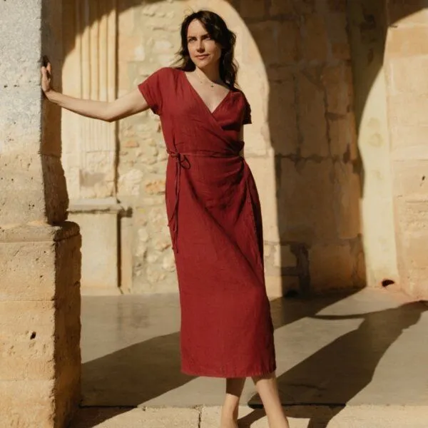 NORDLICHT NORDLICHT Leinen Wickelkleid Emelie aus 100% Leinen, Rot, – Produktbild 1 von 4