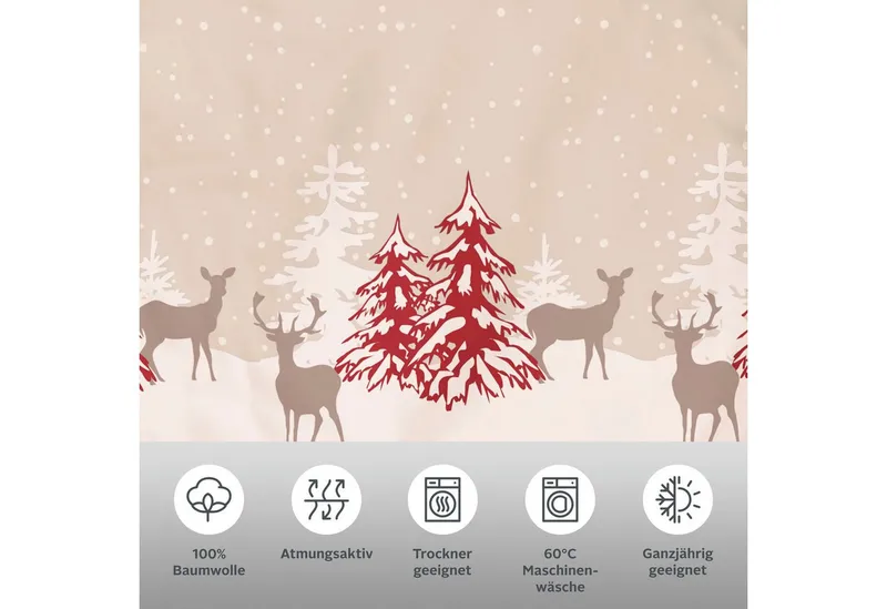 OTTO home Bettwäsche Venua in Gr. 135x200 oder 155x220 cm, Linon, 2 teilig, Winterbettwäsche, Weihnachtsbettwäsche, Beige|grau, – Produktbild 1 von 6