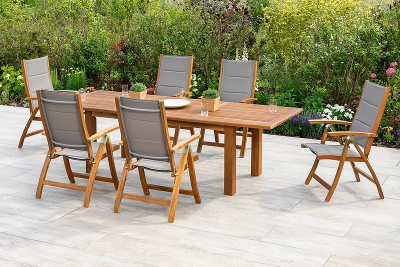 Merxx Merxx Garten-Essgruppe Acapulco, (7-tlg), 6 Stühle mit ausziehbarem Tisch, Braun|grau, – Produktbild 3 von 3