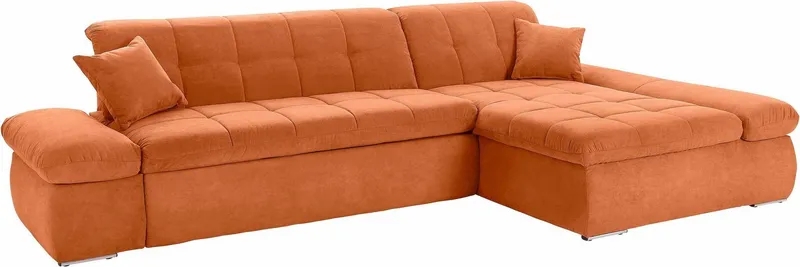 DOMO collection Ecksofa NMORIC XXL, 300x172x80cm, viel Platz, bequem, L-Form, wahlweise mit Bettfunktion und Armlehnverstellung, Orange, – Produktbild 3 von 8