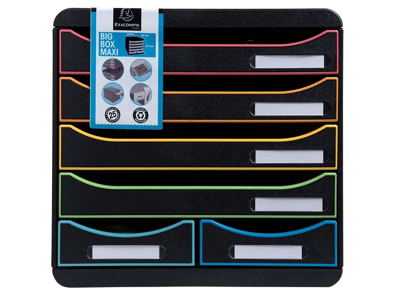 Exacompta Exacompta Schubladenbox Big Box Maxi "Black Office" DIN A4+, 6 Schubladen,schwarz/harlekin – Produktbild 2 von 3