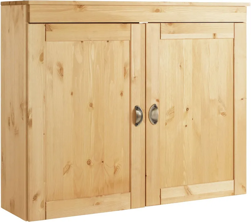 Home affaire Hängeschrank Oslo 100 cm breit, massiver Kiefer, 2 Türen, Metallgriffe, Landhaus-Optik, Beige, – Produktbild 1 von 5