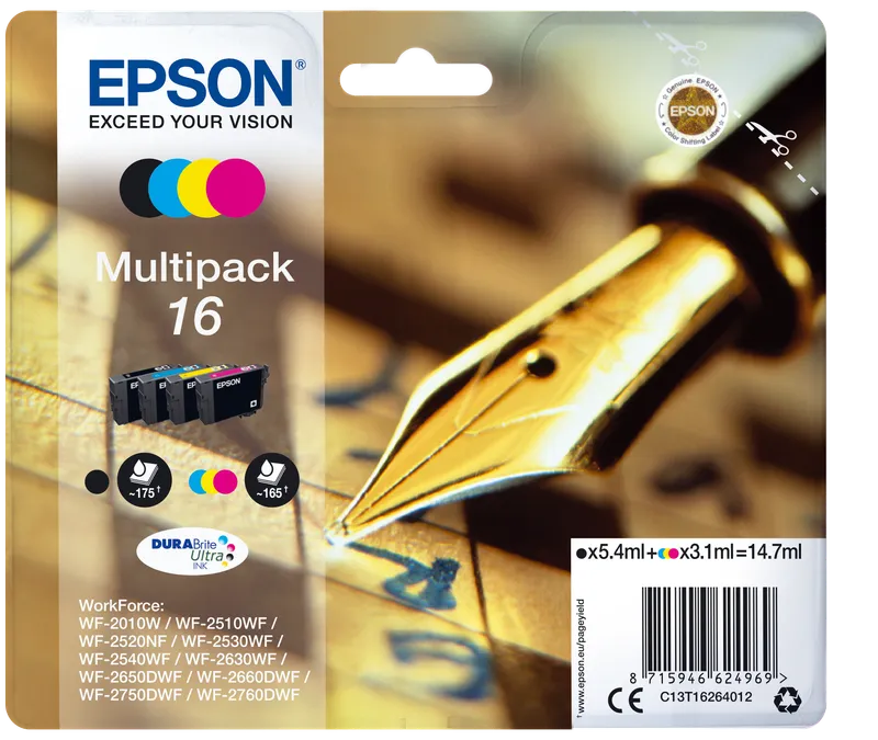 Epson Epson Tintenpatronen T1626/ 16 schwarz, cyan, magenta, gelb, 4er-Set – Produktbild 1 von 4