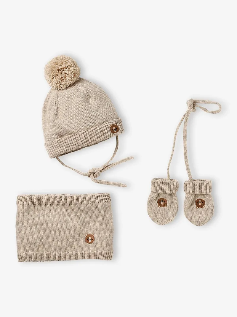 Vertbaudet Baby-Set aus Mütze, Beige, – Produktbild 1 von 4