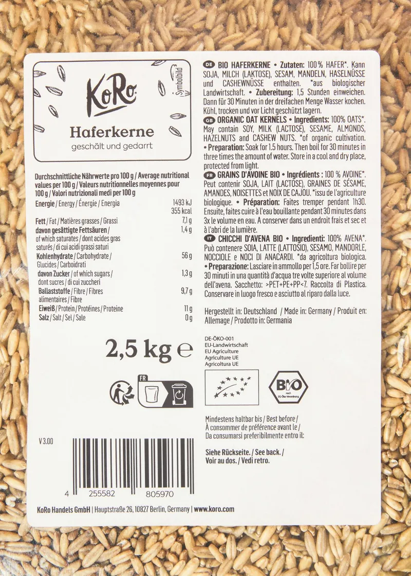 KoRo Bio Haferkerne | 4 x 2,5 kg – Produktbild 3 von 5