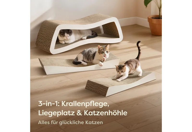 Knupis Kratzbrett Knupis Kratzmöbel Mountain – 3-teilig XXL 75cm Kratzfest FSC, (Set, 3-tlg., 3-teiliges Kratzbrett-Set), Krallenpflege – Bis zu 2 Jahre Kratzspaß – Platzsparend – FSC-Siegel, Weiß, – Produktbild 2 von 5