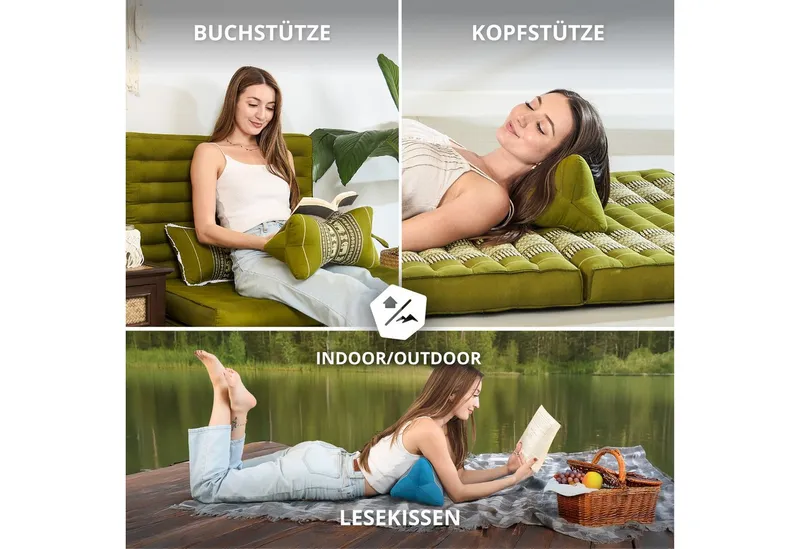 livasia Nackenstützkissen Knochenkissen, vegan und handgefertigt, Ø 15x32cm, Kapok, Grün, – Produktbild 3 von 5