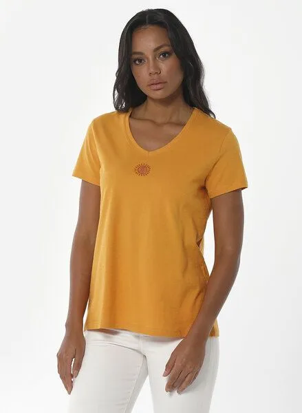 ORGANICATION ORGANICATION T-Shirt aus Bio-Baumwolle mit Solar-Stickerei, Orange(mango), – Produktbild 1 von 4