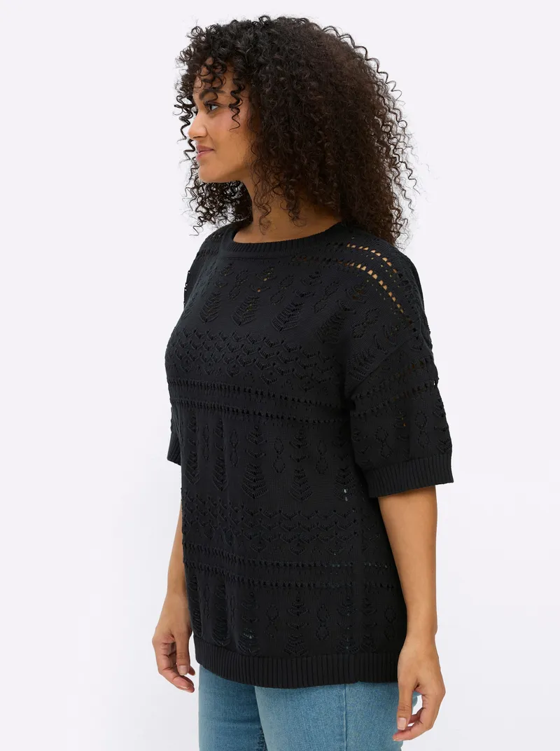 sheego Kurzarmpullover, Schwarz, – Produktbild 2 von 2