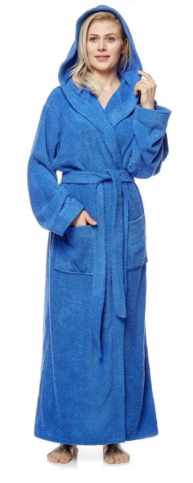Arus Arus Damenbademantel Pandora, extra lang, mit Kapuze, 100% Baumwolle, für Spa & Zuhause, langform, 100% Baumwolle, Kapuze, Gürtel, mit Kapuze, extra lang, 100% Baumwolle, Blau, – Produktbild 1 von 5