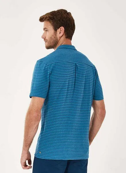 ORGANICATION ORGANICATION Gestreiftes Poloshirt aus Leinengemisch, Ocean/navy, – Produktbild 4 von 4