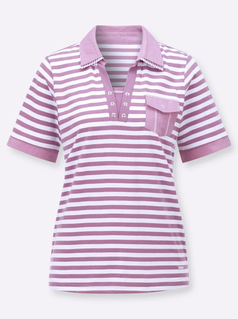 Witt Poloshirt orchidee-weiß-geringelt, Orchidee-weiß-geringelt, – Produktbild 1 von 2