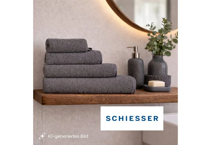 Schiesser Schiesser Gästehandtücher Milano aus 100% Baumwolle mit eleganter Bordüre in Hoch-Tief-Optik, Frottier (Set, 5-St), OEKO-TEX® MADE IN GREEN, Grau, – Produktbild 3 von 5