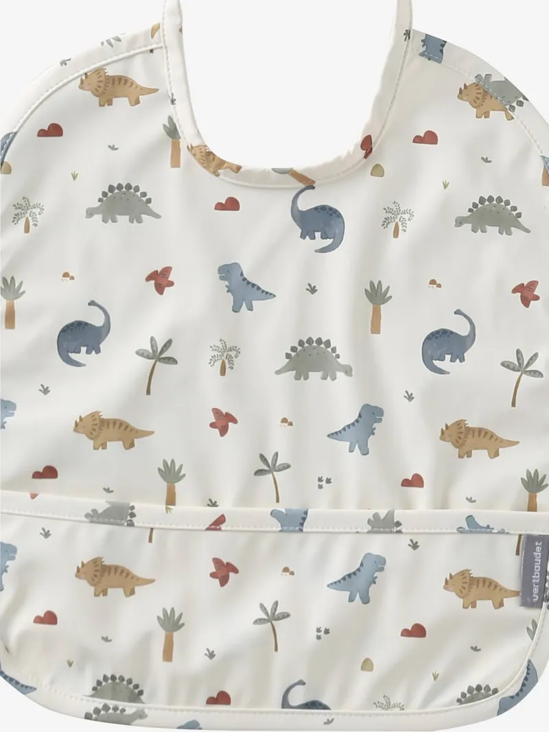 Vertbaudet Baby Lätzchen mit Auffangtasche, Weiß bedruckt dino, – Produktbild 2 von 4