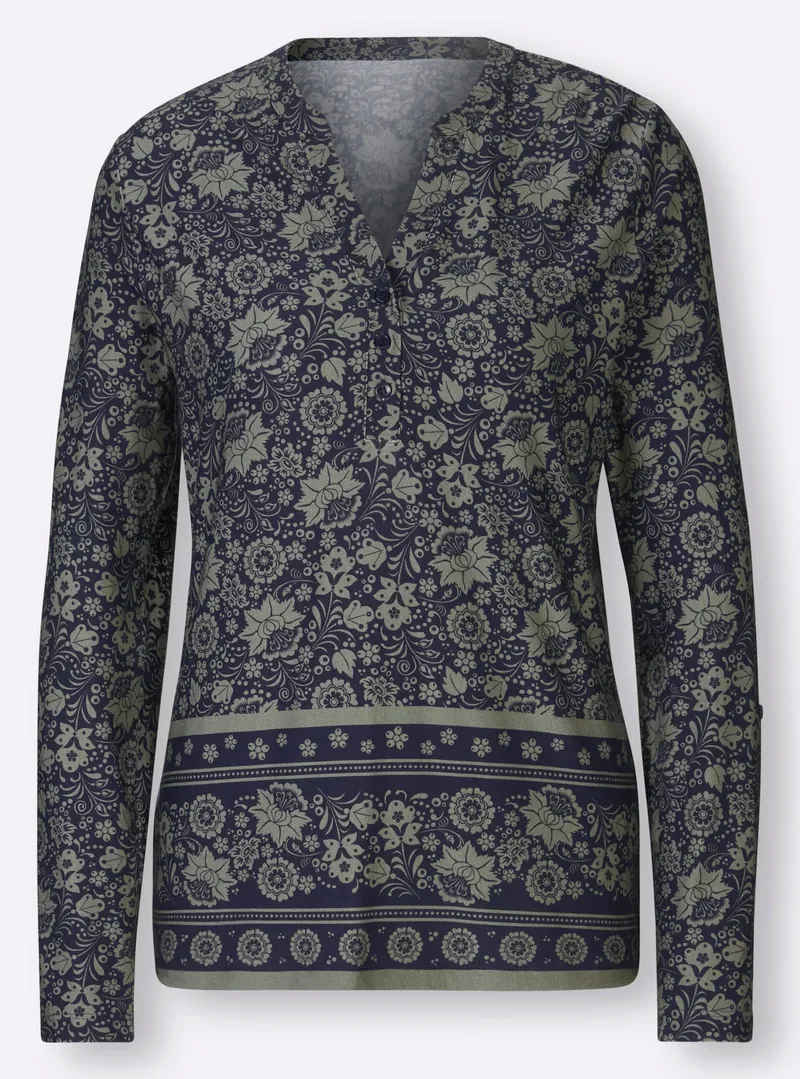 heine Print-Shirt khaki-marine-bedruckt, Khaki-marine-bedruckt, – Produktbild 2 von 2