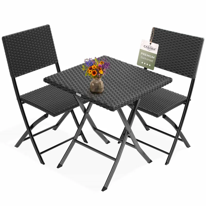 Casaria® Polyrattan Gartensitzgruppe 3-tlg Schwarz, Schwarz, – Produktbild 1 von 2
