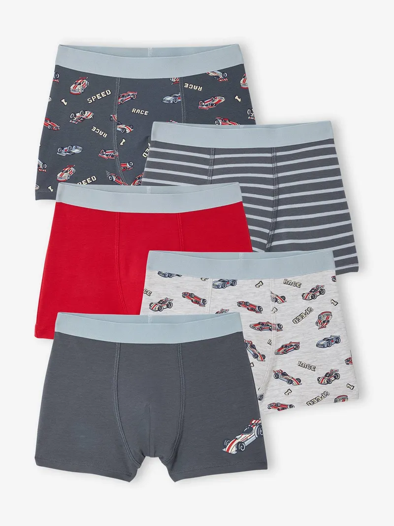 Vertbaudet 5er-Pack Boxershorts mit F1-Auto-Motiv, Anthrazit, – Produktbild 1 von 3
