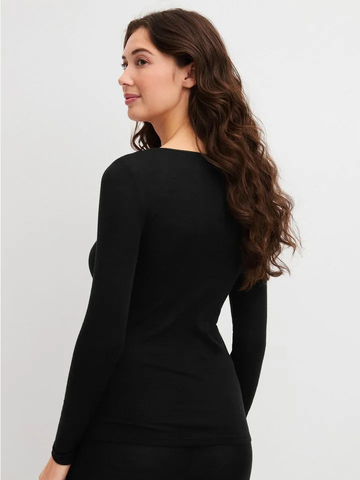 CALIDA CALIDA Unterziehshirt True Confidence Damen (1-St) fein, geschmeidig und temperaturausgleichend, aus Wolle und Seide, Schwarz, – Produktbild 3 von 5