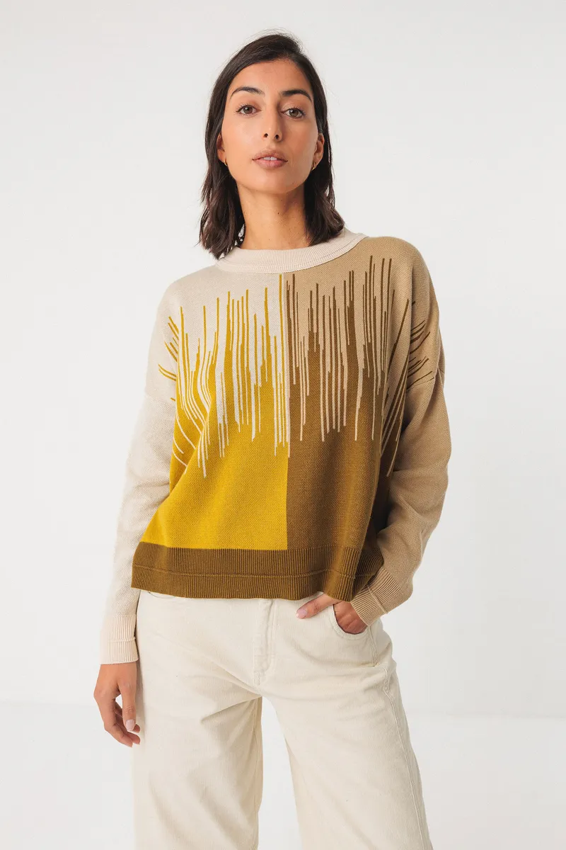 SKFK SKFK Damen vegan Strickpullover Ismene Mehrfarbig, Beige, – Produktbild 1 von 2