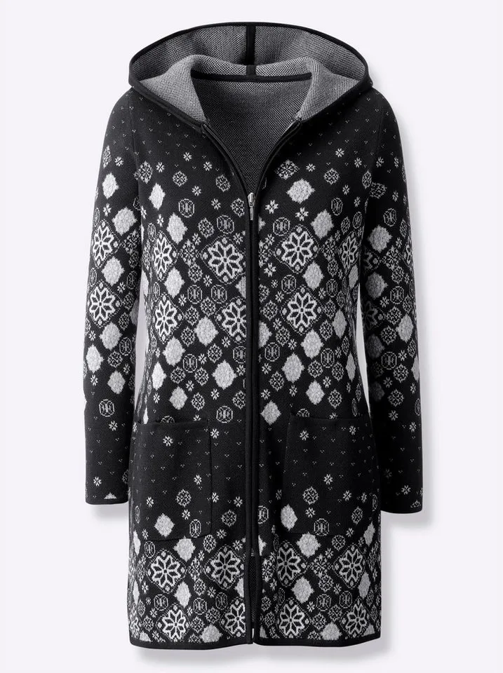 Witt Witt Strickjacke Long-Strickjacke Langarm Jacquard, Schwarz, – Produktbild 1 von 1
