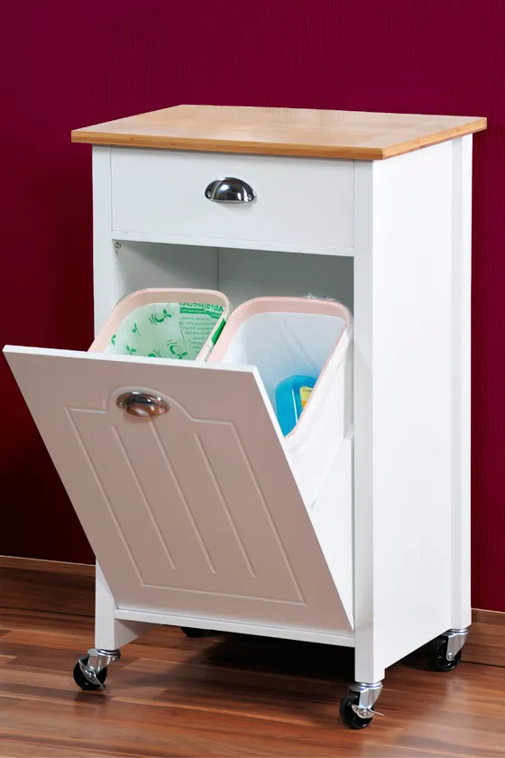 Kesper KESPER Küchenwagen mit Mülleimer Sonoma Eiche 37 x 50 x 79 cm, Weiß, – Produktbild 2 von 3