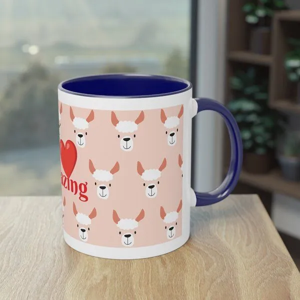 PepMelon Lama Tasse mit Farbe innen, Be Llamazing, lustige Lama Weihnachtstasse, Dark blue, – Produktbild 4 von 4