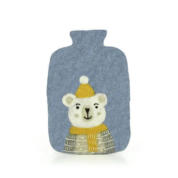 GLOBO Fair Trade GLOBO Fair Trade Wärmflaschen-Hülle, Bezug aus 100% Wollfilz mit Bärmotiv – Handgefertigt aus Nepal, Fair Trade, für 2-Liter-Wärmflaschen, Kinderfreundlicher Bezug für kalte Tage, Geschenkidee – Produktbild 2 von 2