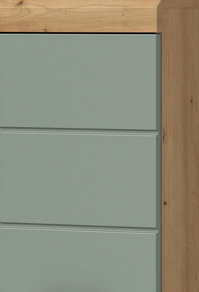 Inn.Furn Hochschrank Shawn (Badschrank in Salbei und Artisan Eiche, 2-türig, 37 x 191 cm) 6 Fächer, mit Vollauszug, Beige, – Produktbild 1 von 5