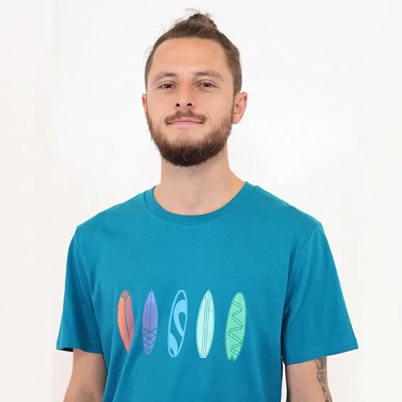 Spangeltangel Spangeltangel Surfboard T-Shirt, Siebdruck, Irisdruck, Herrenshirt, Bio-Baumwolle bedruckt, Türkis, – Produktbild 3 von 4