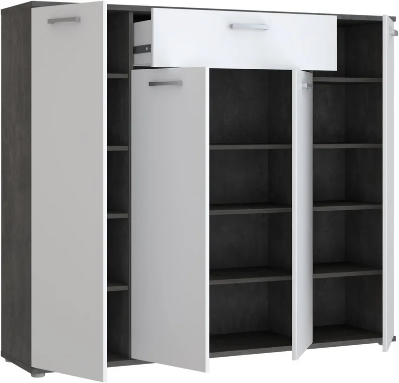 FORTE Kommode Kombikommode, Stauraum, Einlegeböden verstellbar, B/H/T ca.140/120/34 cm, viel Stauraum, PEFC zertifiziert, Grau|weiß, – Produktbild 1 von 5