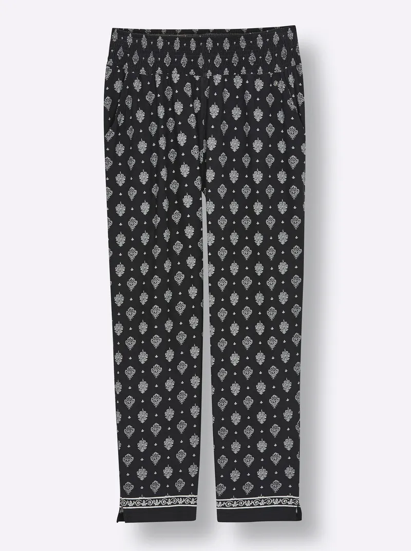 sheego Schlupfhose schwarz-ecru-bedruckt, Schwarz-ecru-bedruckt, – Produktbild 2 von 2
