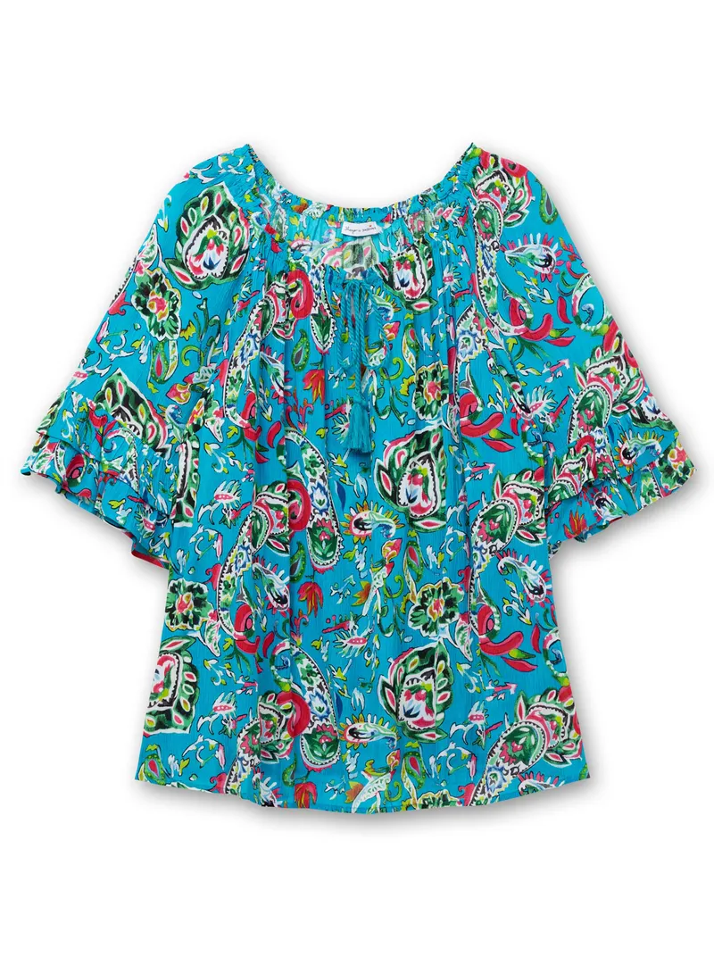 sheego by Joe Browns Crinklebluse, Blau gemustert, – Produktbild 1 von 2