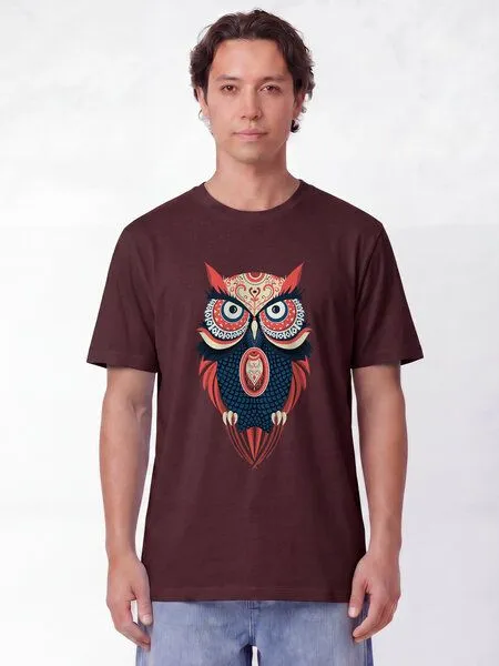 watapparel watapparel T-Shirt Unisex Colorful Owl, Red brown, – Produktbild 2 von 2