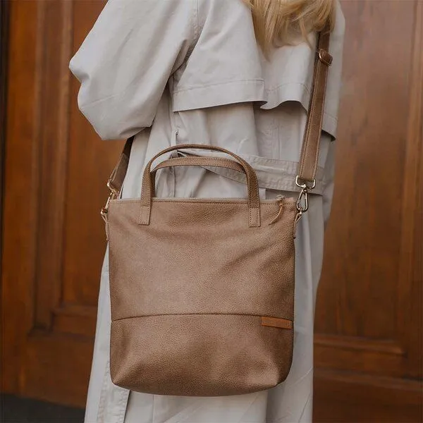 BOWLEANIES TASCHEN BOWLEANIES TASCHEN Mittelgroße Umhängetasche aus Lederfaserstoff, Hellbraun, – Produktbild 2 von 4