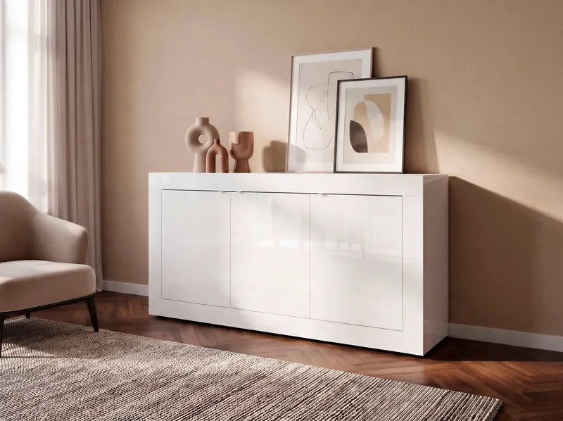 Home affaire Sideboard Basic Breite 160 cm, Kommode 3 Türen, Anrichte, Metallgriff, moderne Rahmenoptik, viel Stauraum, Farbauswahl, Weiß, – Produktbild 6 von 8