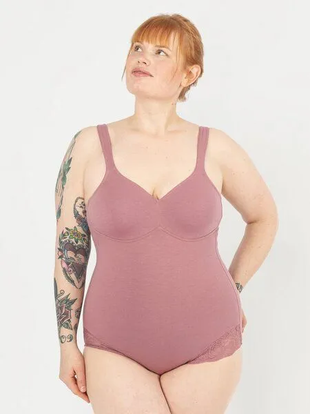 erlich textil erlich textil Magdalena Body mit Spitze aus Bio-Baumwolle, made in Europe, Mauve, – Produktbild 6 von 6