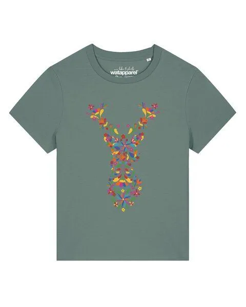 watapparel watapparel T-Shirt Frauen Floral Deer, Green bay, – Produktbild 1 von 2