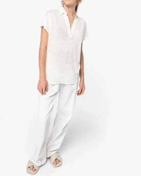 YTWOO YTWOO Exklusives Damen Polohemd aus 100% Leinen, Vintage weiß, – Produktbild 1 von 4