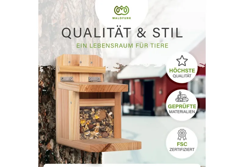Waldfunk Futterstation Eichhörnchen Wetterfestes Futterhaus, Holz, 23 x 13 x 23 cm – Produktbild 3 von 5