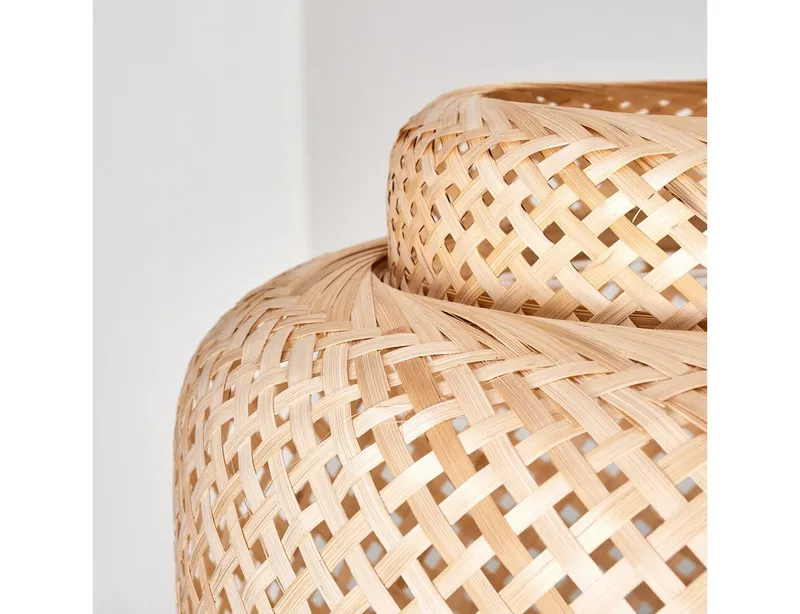 hofstein Hängeleuchte Hängelampe aus Metall/Bambus in Weiß/Naturfarben, ohne Leuchtmittel, Hängeleuchte im Boho-Design, Schirm in Gitter-Optik (45cm), 140cm, E27, Beige|weiß, – Produktbild 3 von 5