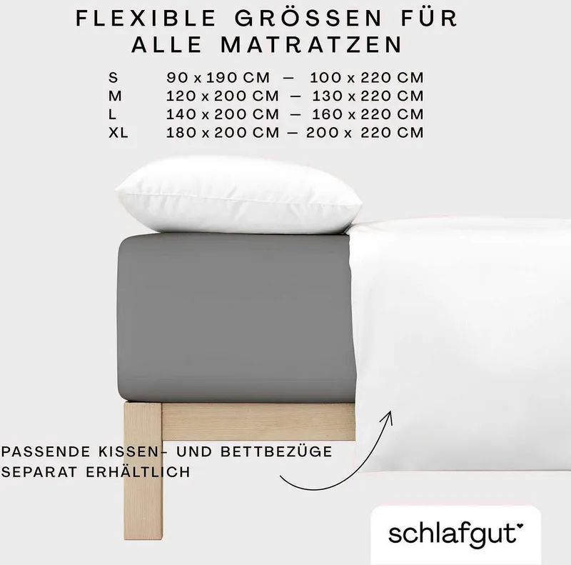 Schlafgut Schlafgut Spannbettlaken PURE BOXSPRING Bio-Baumwolle mit Elasthan, 170 g/m², Bettlaken, Jersey-Elasthan, Gummizug: rundum, (1 Stück), PREMIUM Boxspringbett Laken bis 40 cm Höhe, dehnbar blickdicht, straff, Grün, – Produktbild 1 von 5