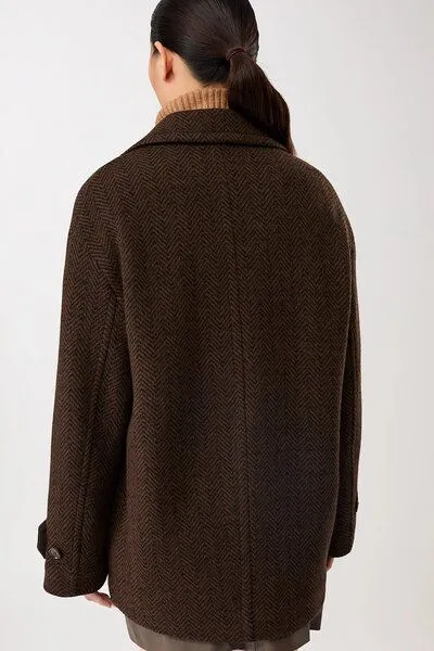 LangerChen LangerChen - Lange Jacke Cabanstyle in Fischgratmuster, Braun (coffee/black), – Produktbild 3 von 3