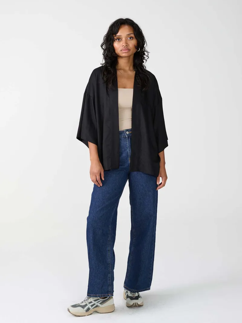 Yahmo Yahmo Damen vegan Kimono Gerda Schwarz, Schwarz, – Produktbild 1 von 2