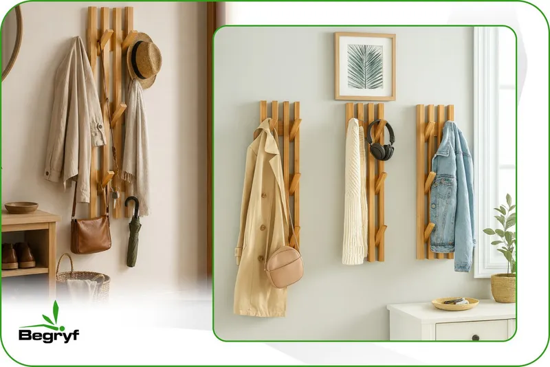 BEGRYF Wandgarderobe Bambus Natur 14 x 3,5 x 80 cm (1 St), 4 Haken, zur Wandmontage, Beige, – Produktbild 4 von 5