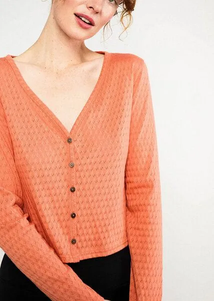 blutsgeschwister Blutsgeschwister Lochstrick Cardigan aus Biobaumwolle - Filigree Cardymagic, Cat's paw red (rot), – Produktbild 2 von 3