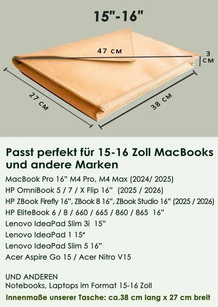 BY COPALA BY COPALA Laptop-Hülle 15–16 Zoll aus waschbarem Kraftpapier mit Magnetverschluss – Produktbild 1 von 4