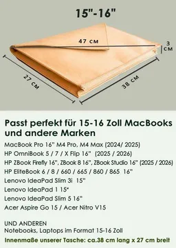 BY COPALA BY COPALA Nachhaltige Laptop-Hülle 15–16 Zoll aus waschbarem Kraftpapier mit Magnetverschluss – Produktbild 1 von 1