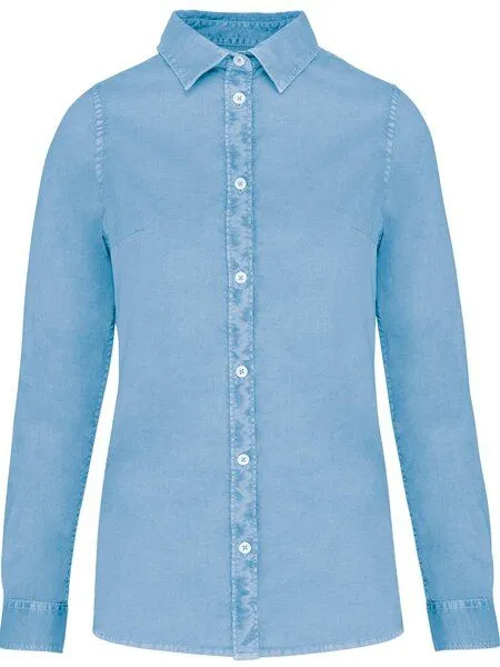 YTWOO YTWOO Umweltfreundliches ausgewaschenes Damenhemd aus Bio-Baumwolle, Blau, – Produktbild 1 von 3